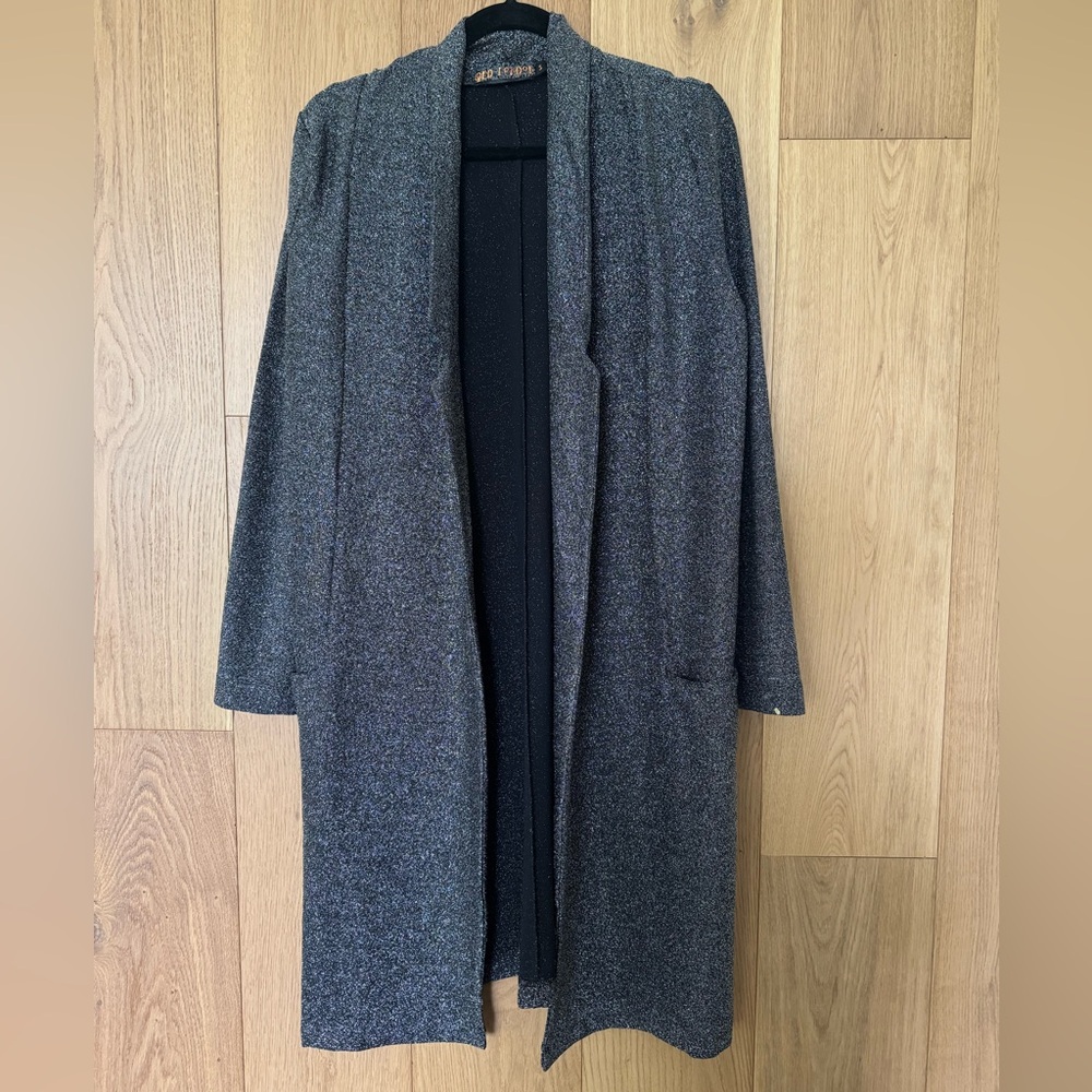 QED London Gunmetal Glitter Longline Evening Party Duster Jacket